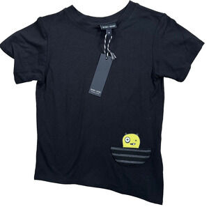Bash & Sass Tee Shirt 4T Black Monster Pocket Asymmetrical Hem Short Sleeve